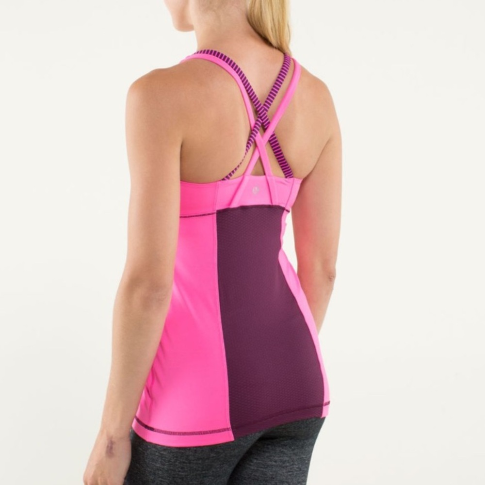Lululemon Striped Top in Rasperry Glo Hot Pink / Burgundy Lycra Spandex Multi